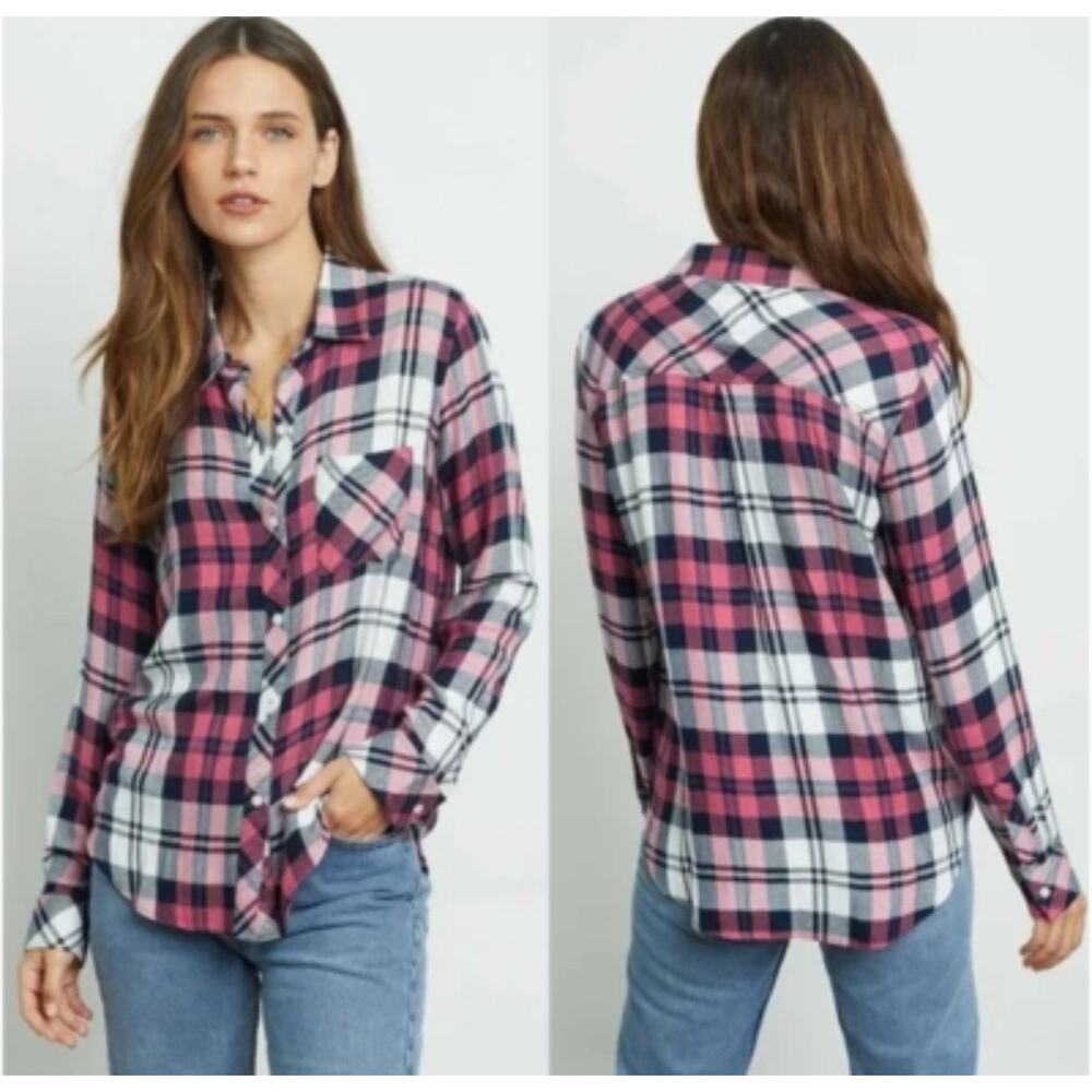 Rails Plaid Button Down Shirt Red Navy Cream Rayon Soft Flannel XS western